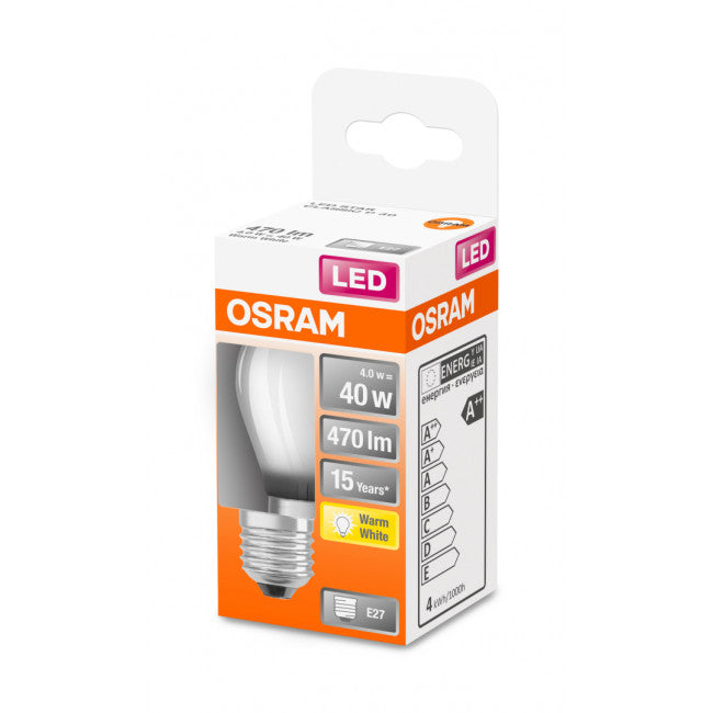 OSRAM - Bombilla LED esférica filamento mate 3,4 W E27 827 para lámpara mesita noche, lámpara techo y luces interiores, 470 lm, 15.000 horas, 77x45 mm
