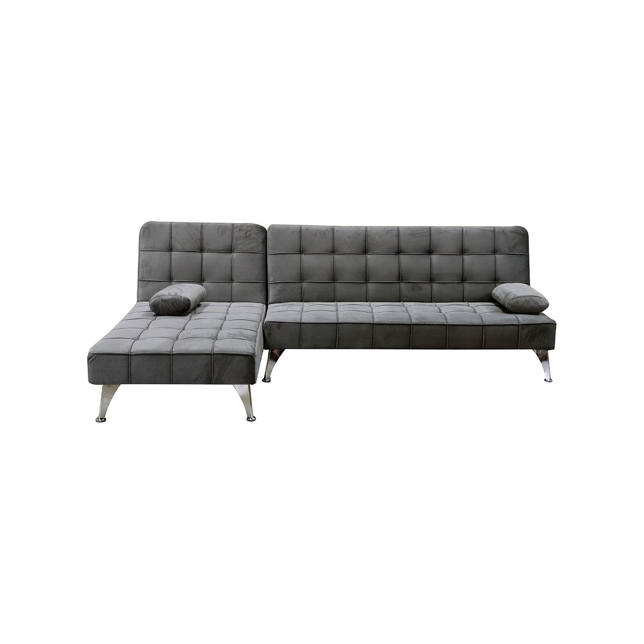 Sofá chaise longue AROA-XS, terciopelo de 3 plazas convertible en cama, color Gris, 198x146cm