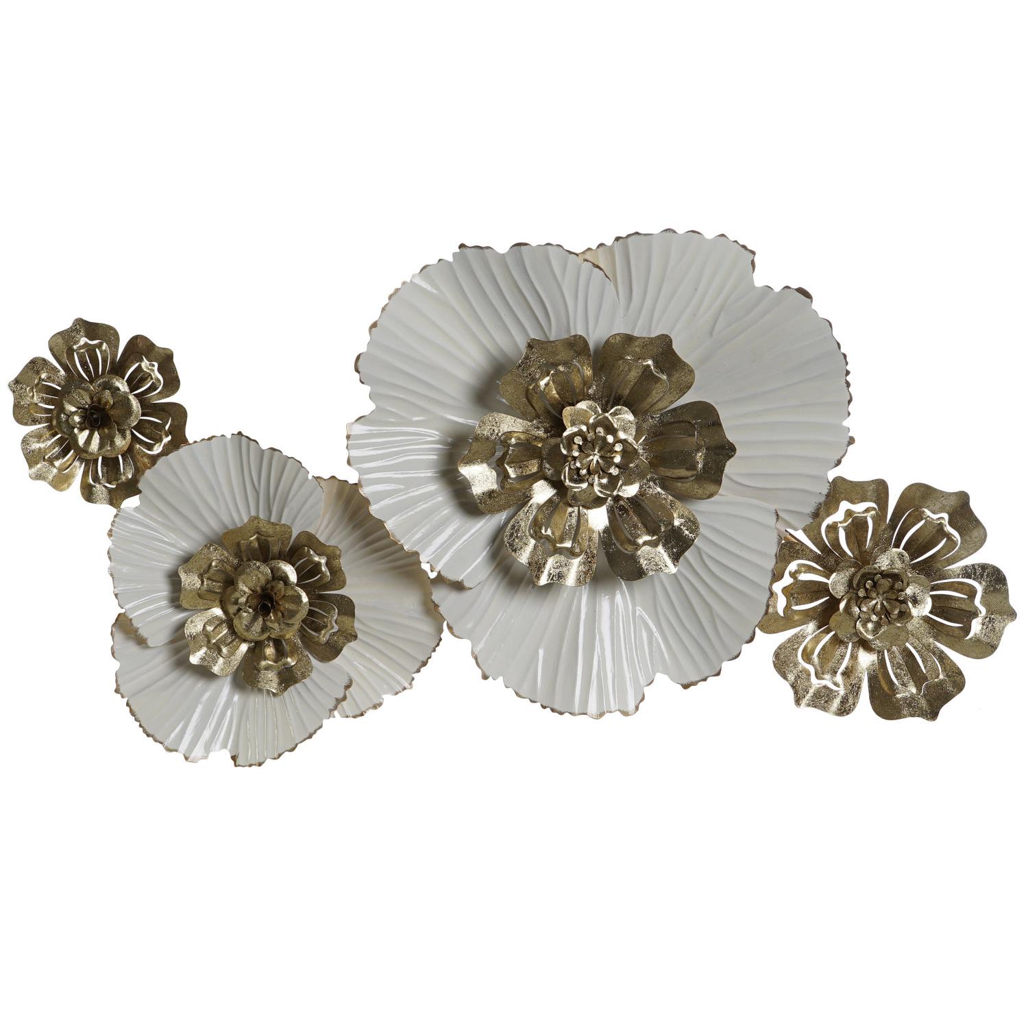 Decoracion Pared Metal 93X8,3X54 Flores Dorado El mejor complemento para tu hogar  -Fijalo-