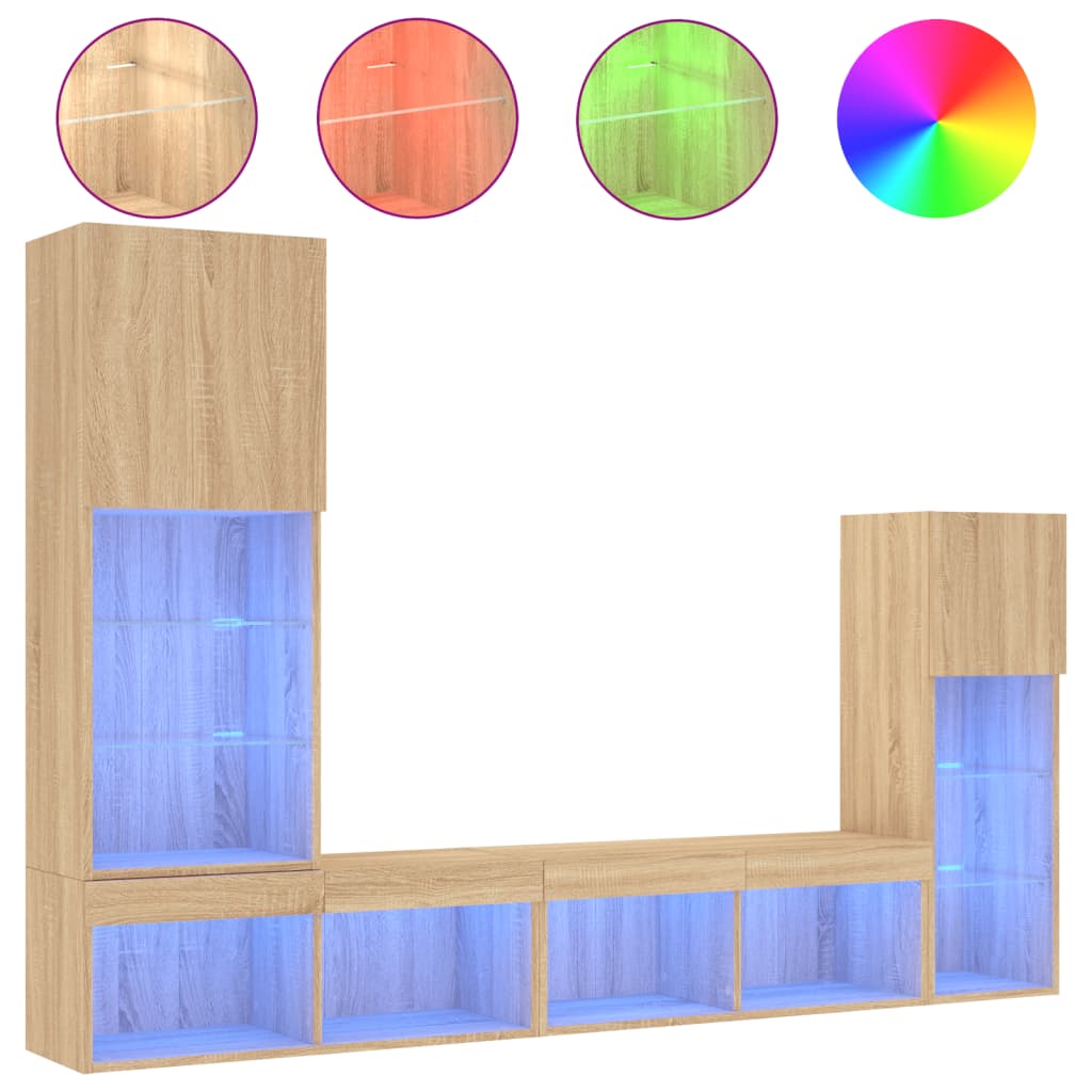 Vidaxl Muebles TV Pared con LED 4 Piezas Madera Ingeniería