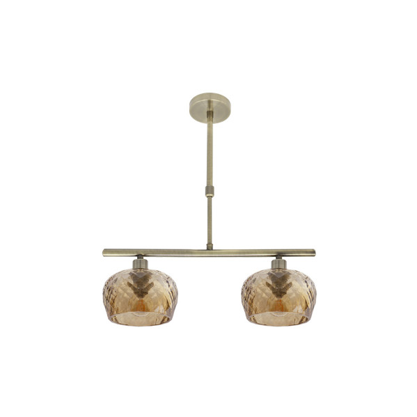 Lampara estela 2xe14 cuero regx41x13 cm c/tulipas  cristal tallado ambar