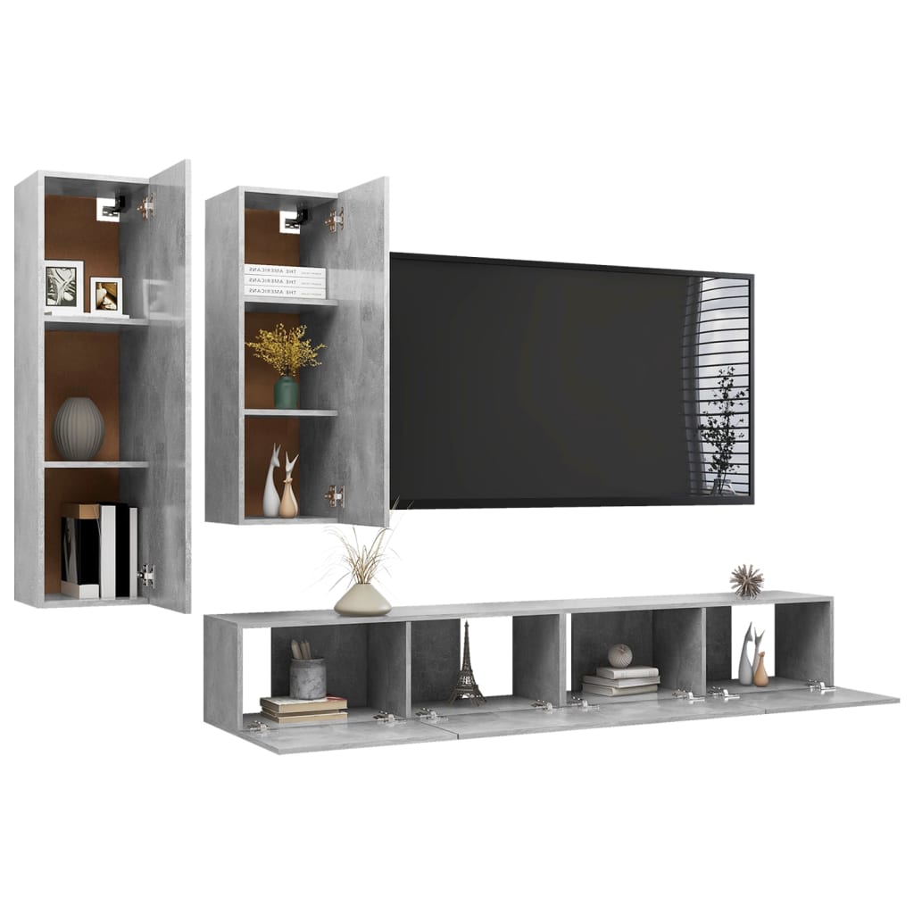 vidaXL Set muebles de salón TV 4 pzas madera ingeniería gris hormigón