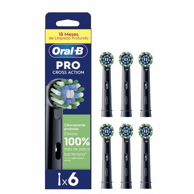 Oral-B Pro CrossAction cabezales de recambio, pack de 6 y 9 unidades, Disponible en colores Blanco y Negro, Producto Europeo con Garantía Oficial.