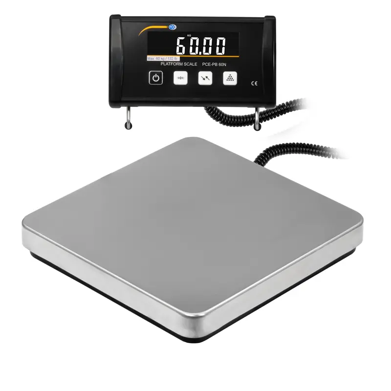 Balanza básica hasta 60 kg, interfaz USB bidireccional, función PEAK Hold, función de cómputo, alimentación por batería y red eléctrica, incl. cable de interfaz USB / PCE Instruments