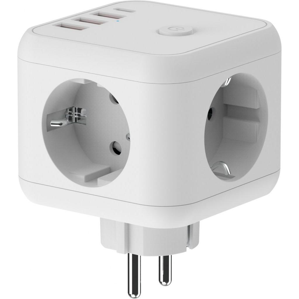 DCU - Regleta cubo DCU 37400120 con 3 tomas y 4 puertos USB 5V/3.4A para escritorio, mesas de noche y zonas de entretenimiento