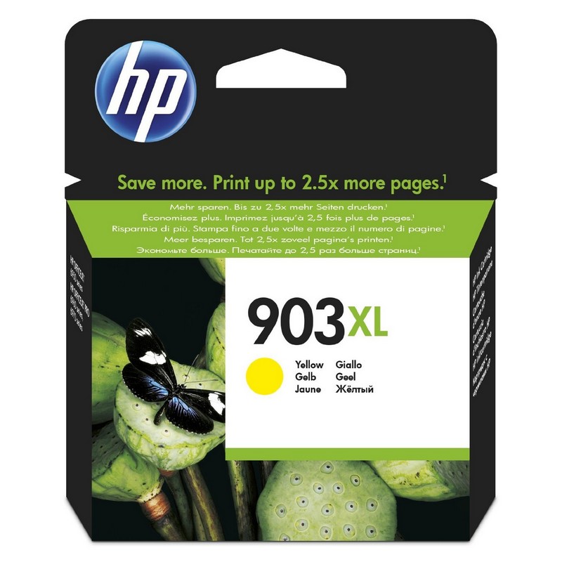 HP 903XL High Capacity Original Yellow Ink Cartridge for HP printers, prints up to 825 pages, compatible with OfficeJet Pro 6960 AiO and 6970 AiO, perfect for your printing needs.