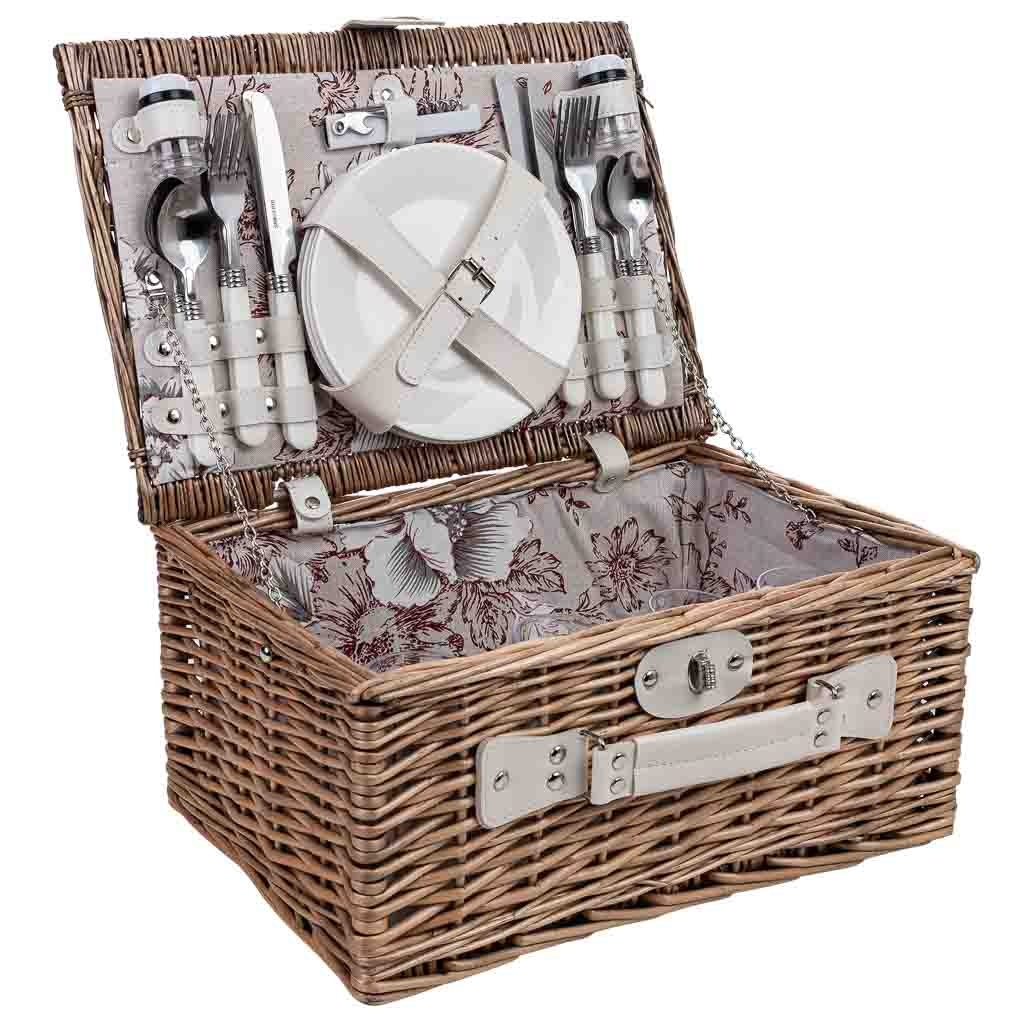 Wonderlust Deco - Cesta de picnic 4 servicios gris 40x28x19 cm Gris 40x28x19h cm