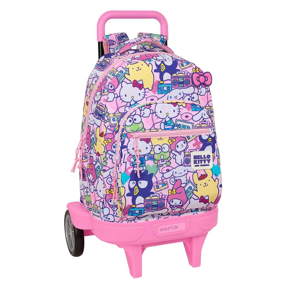 SAFTA | Mochila Escolar Adaptable a Carro Hello Kitty & Friends para Niña, Mochila Infantil Licencia Oficial con Bolsillo Frontal Grande, Laterales Portabotellas, Espalda Acolchada, Talla Única
