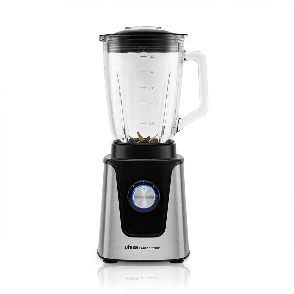 Ufesa - Batidora de vaso Moonstone 1.5L 1500W con jarra de cristal, 6 cuchillas de titanio extraíbles y función Turbo para smoothies, purés y granizados — apta para lavavajillas