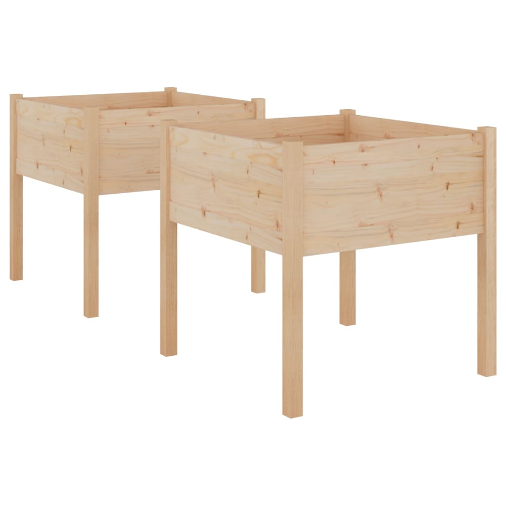 vidaXL Jardineras 2 uds madera maciza de pino 70x70x70 cm Color Natural,  Blanco,  Gris y mas