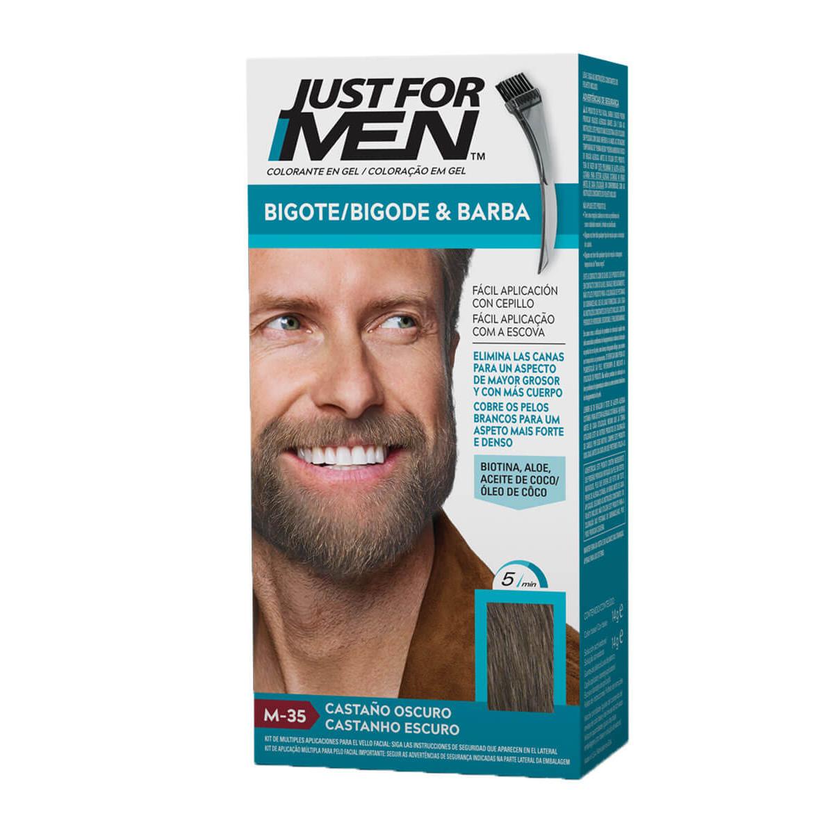 Just for men bigote y barba gel colorante m-35 castaño oscuro