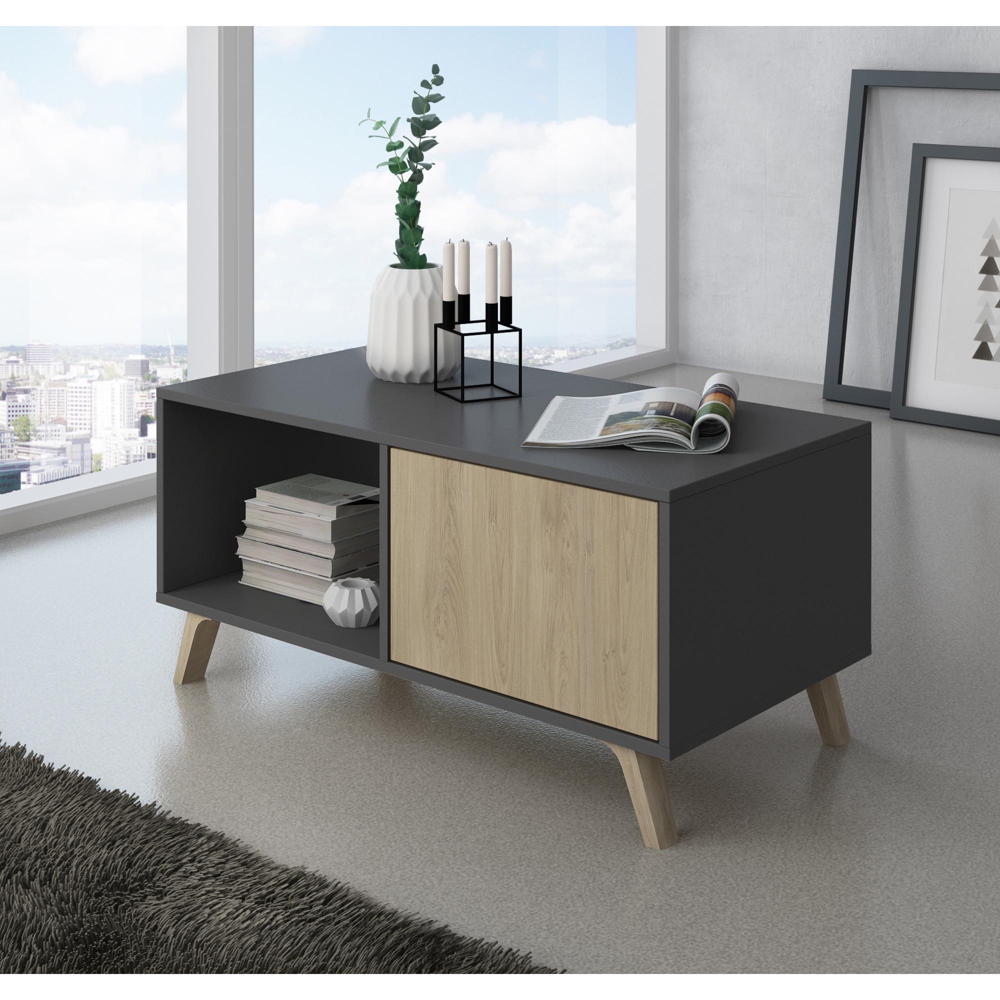 Skraut Home - Mesa de Centro para Salón - modelo Wind - Mesa baja -  92x50x45cm - Almacenaje suplementario - Puerta doble