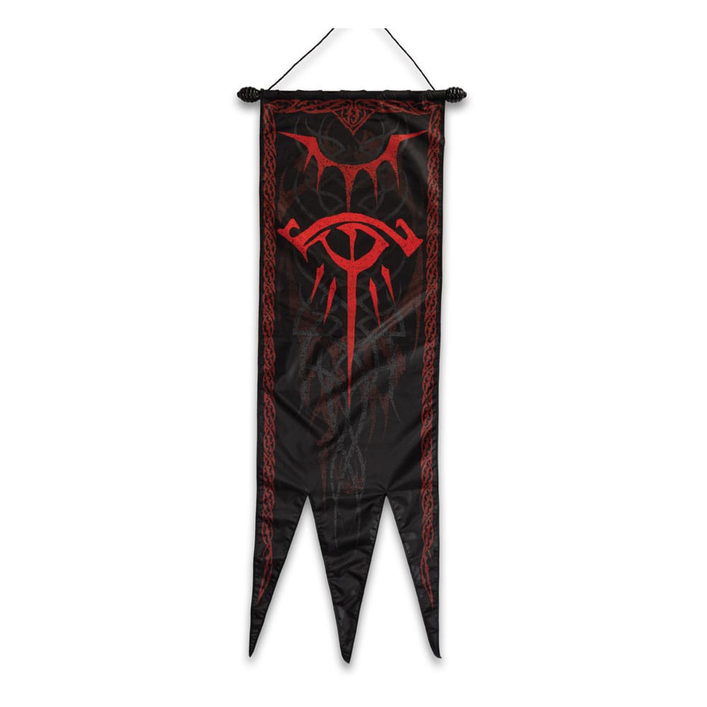 Cartel de guerra de Sauron | coleccionable del Señor de los Anillos con licencia oficial | Diseño del ojo de Sauron Mordor | Incluye barra colgante de madera | Total 55 x 17 1/4 pulgadas