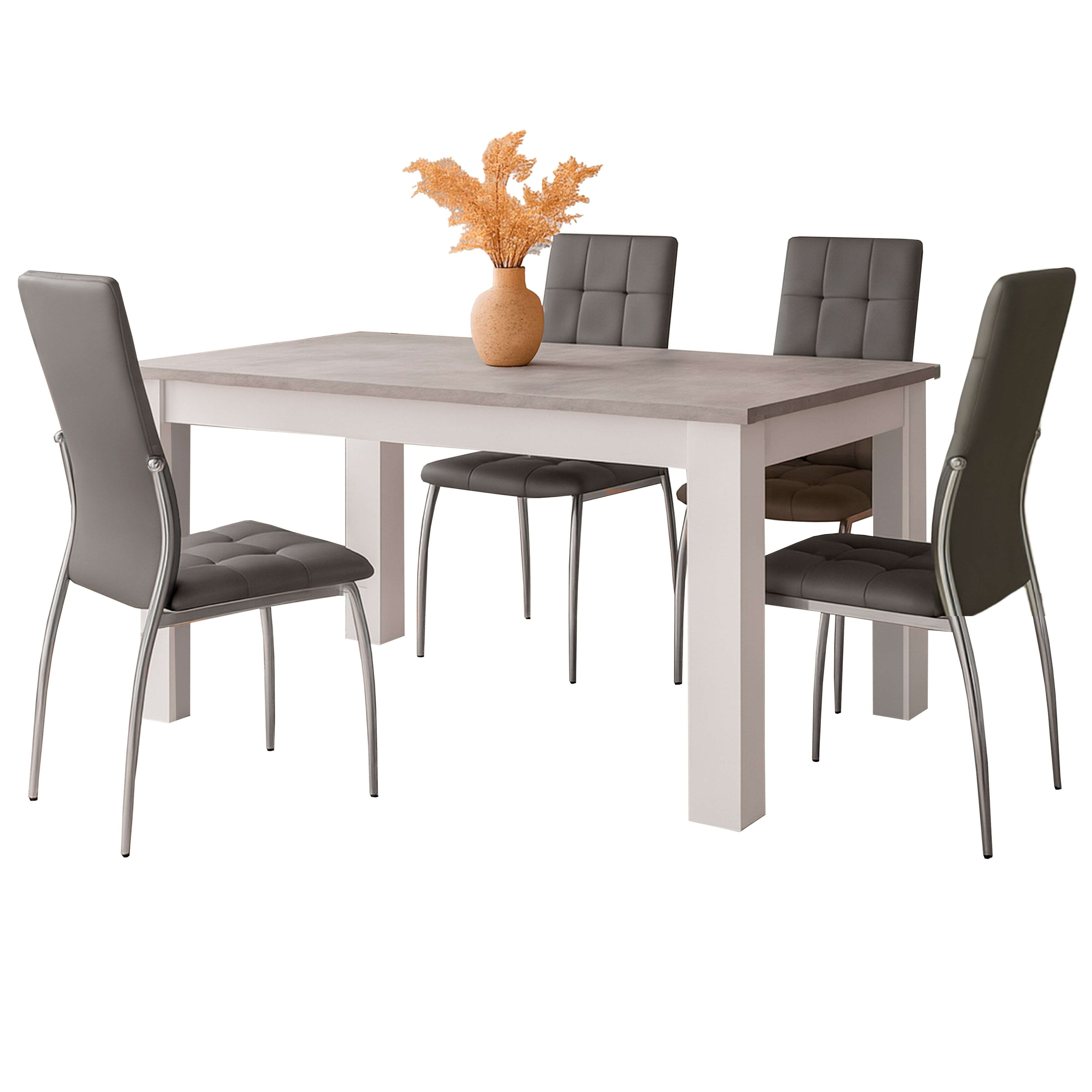 Miroytengo Juego de Comedor Mesa Extensible y 4 Sillas, Juego de Mesa Extensible y 4 Sillas, Mesa Rectangular Gris Cemento