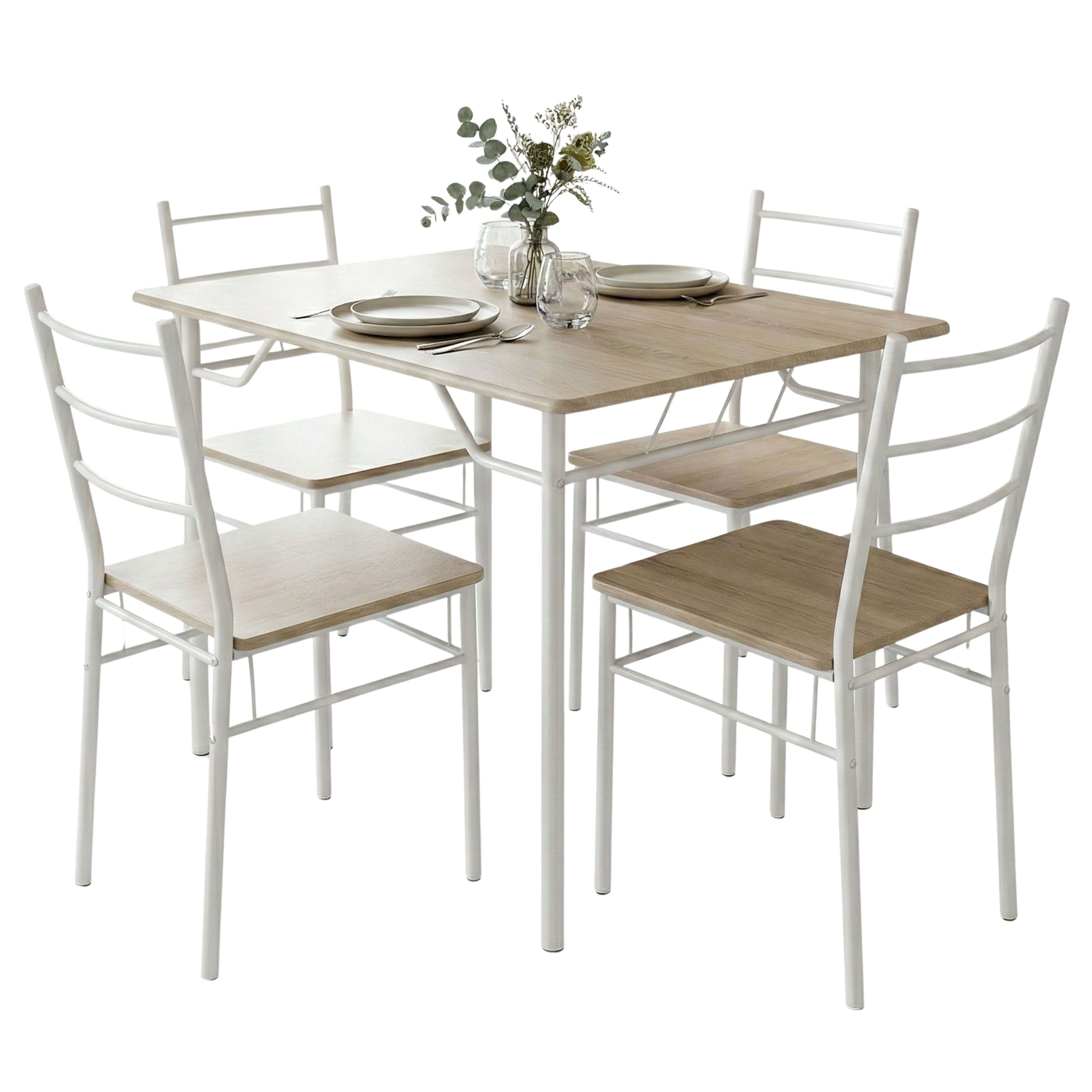 Miroytengo Juego de Mesa y 4 Sillas Cocina, Conjunto de Cocina Comedor Blanco y Roble Sonoma 110x76x70 cm y 40x85x47.5 cm
