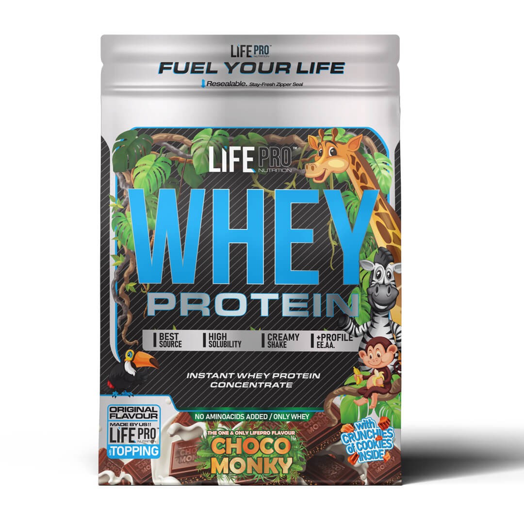 LIFE PRO NUTRITION WHEY CHOCO MONKY 1KG BAG EDITION - Concentrado de Proteína - Formato ahorro - Sabor Exclusivo Life Pro
