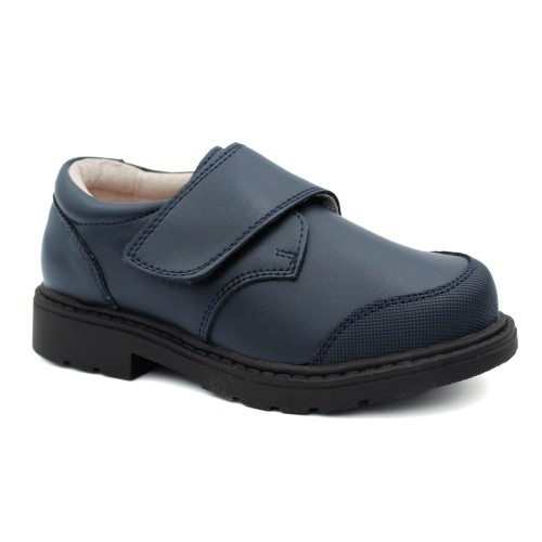 Zapatos colegiales piel BUBBLE KIDS 1496 para niño con velcro. En negro y marino.