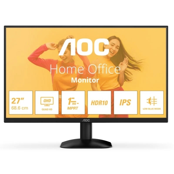 Aoc q27b35e monitor 27” led ips qhd 75hz hdr10 - respuesta 1ms - hdmi, displayport - vesa 100x100mm - color negro