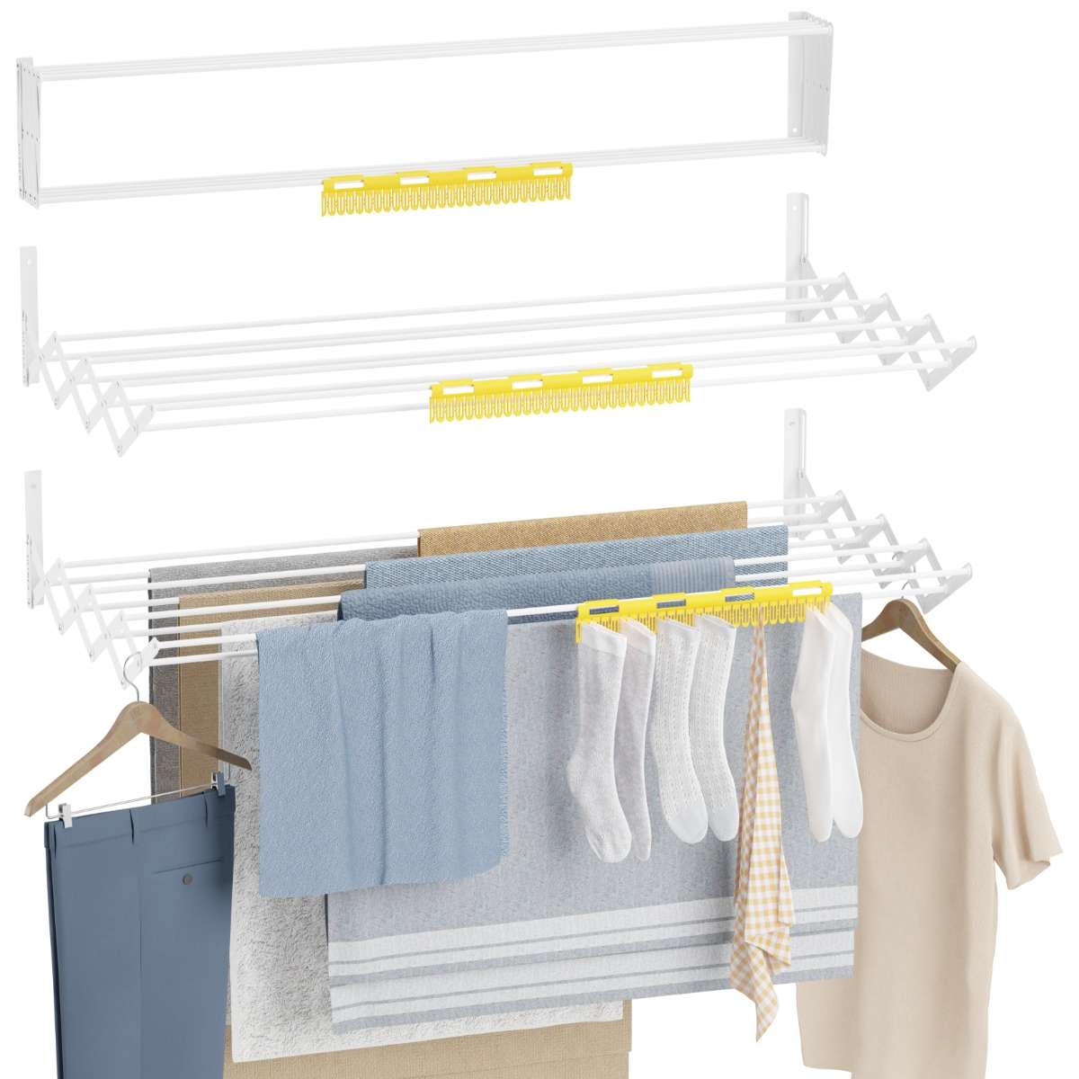 Newlux Tendedero Plegable Pared Wall V100 Blanco (100 x 60 x 19 cm) con capacidad para 10,5 m / 12 kg