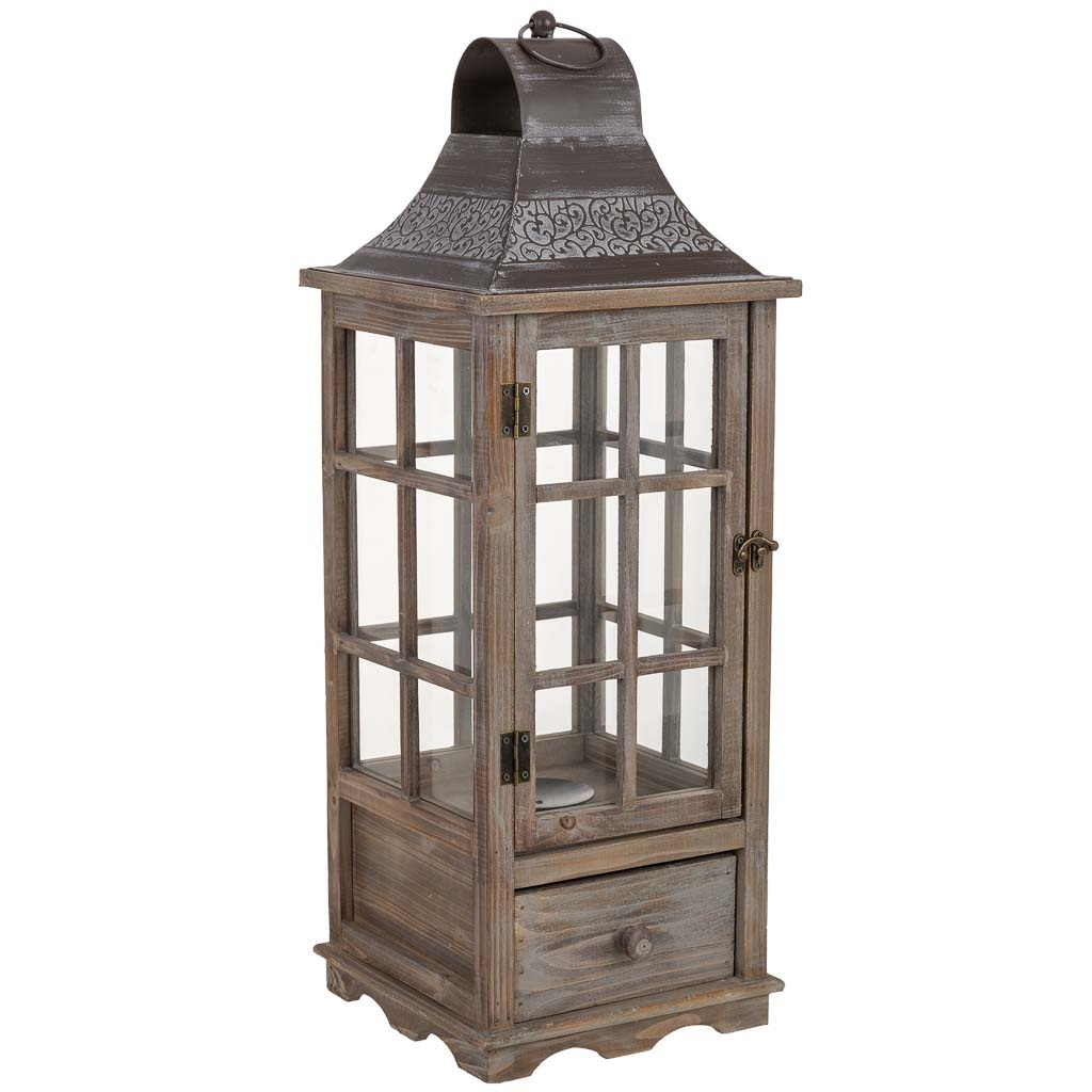 Wonderlust Deco - Farol de madera 24x24x68h cm Marrón 24x24x68h cm