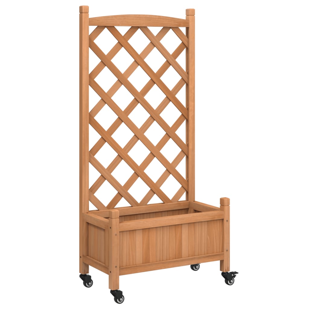 vidaXL Jardinera con enrejado y ruedas madera maciza de abeto Color Marrón,  Gris,  Negro y mas