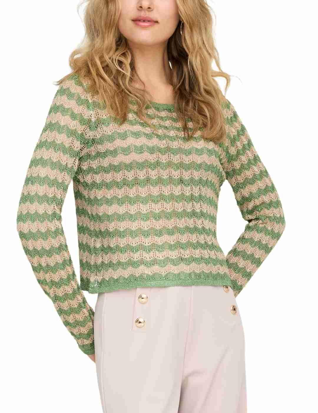 Jersey Only Agathe verde dorado glitter punto para mujer