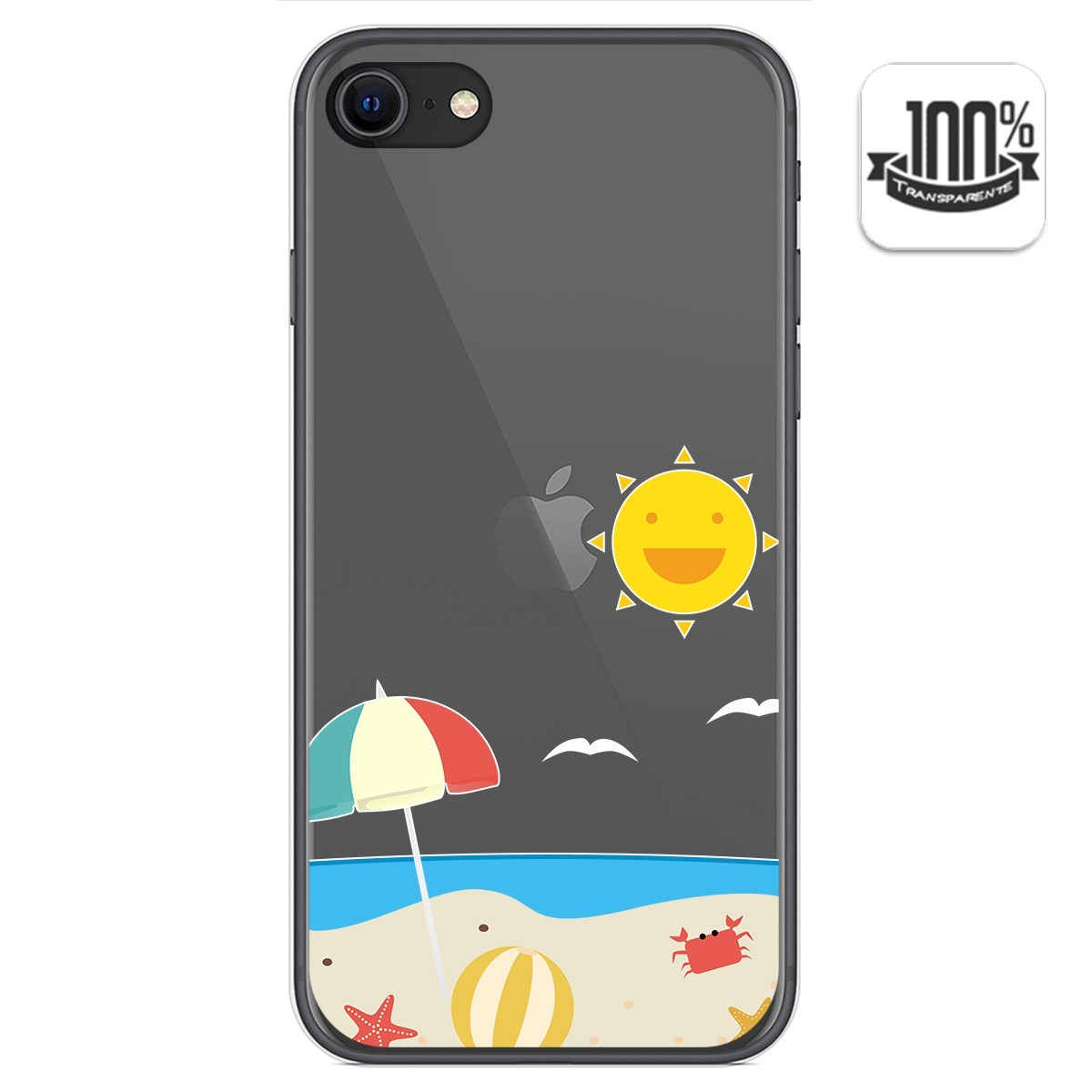 Tumundosmartphone Funda Gel Transparente para Iphone SE 2020 diseño Playa Dibujos