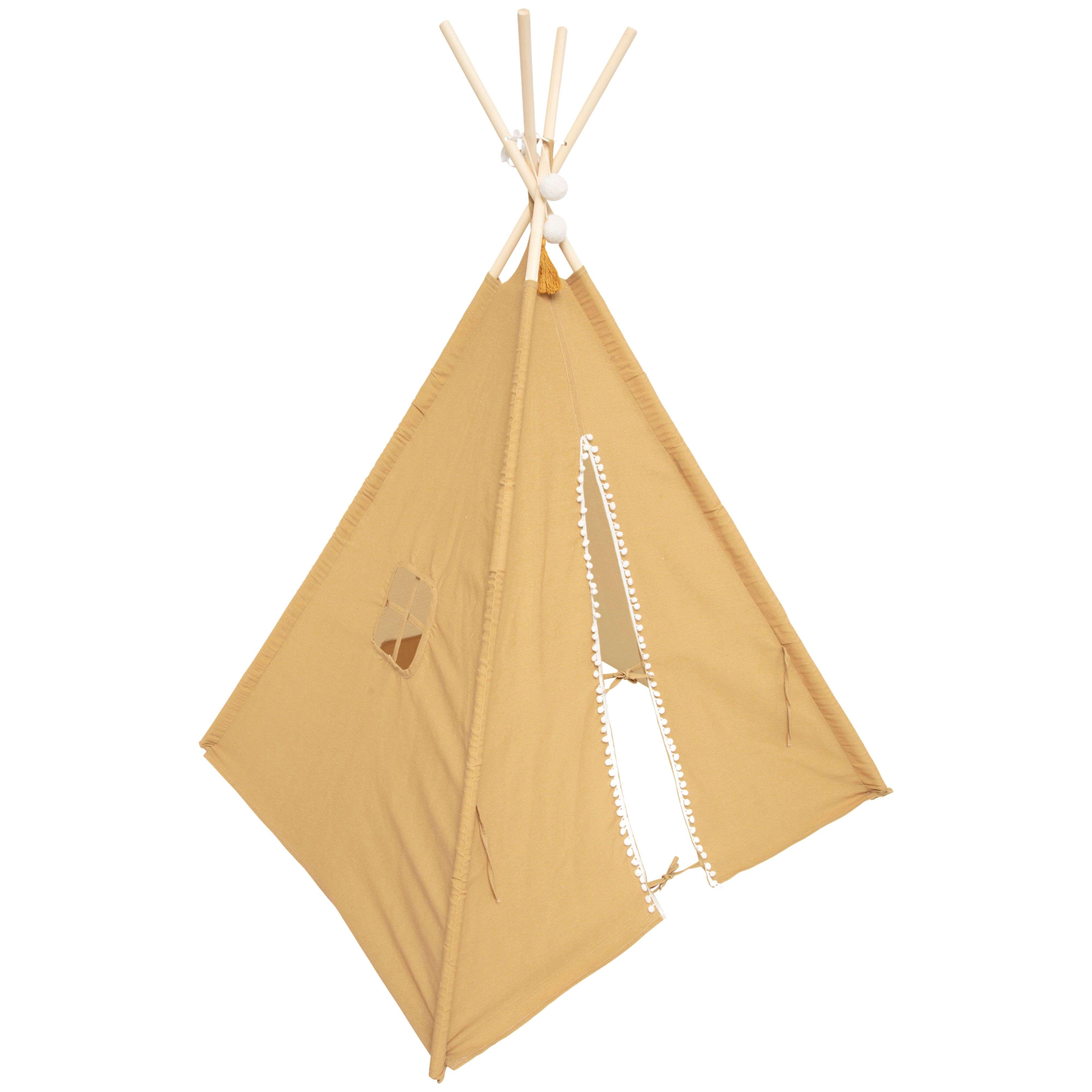 Miroytengo Tipi Infantil Wapi Ocre 120 cm - Enrollable y portátil, en Poliéster y Algodón Tienda Campaña Infantil