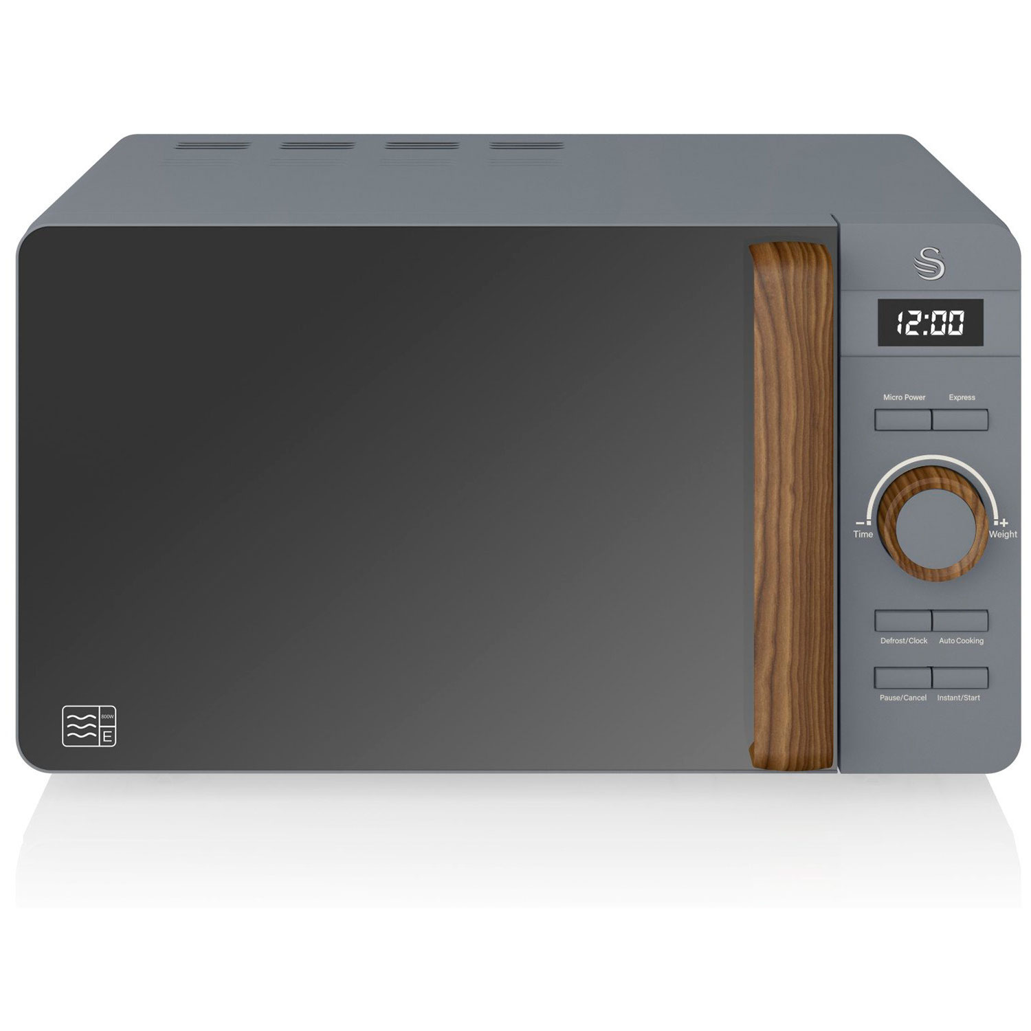 SWAN SM22036GRYNEUN Nordic Microondas Digital, 20L, 6 Niveles, Temporizador, Tirador Efecto Madera, Diseño, 800W, Gris
