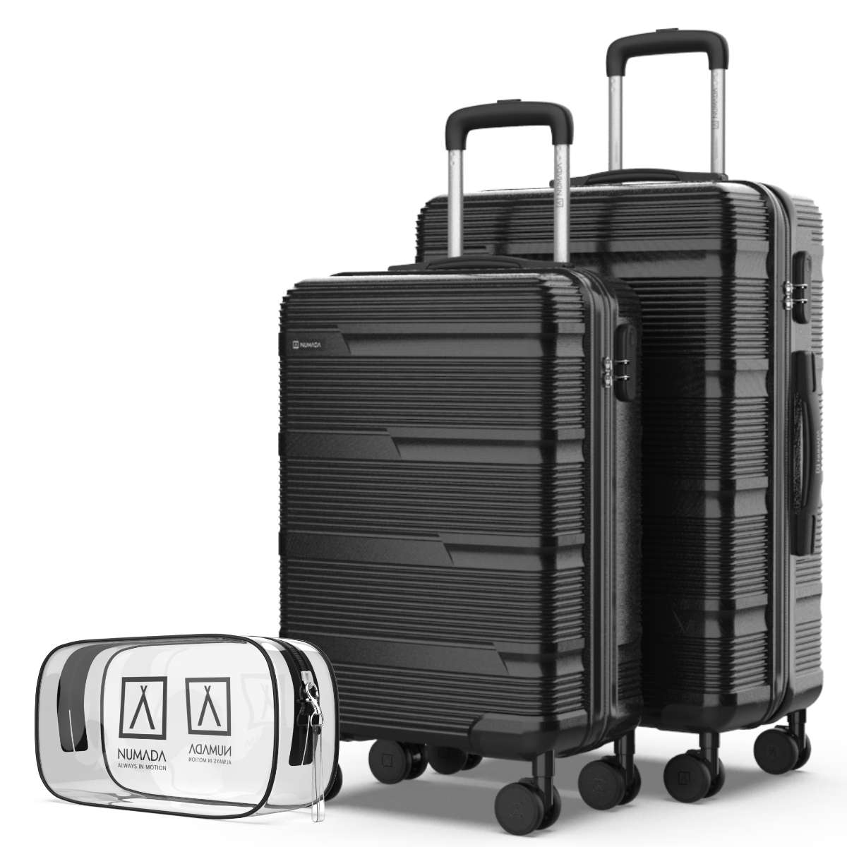 Numada Juego de Maletas Upfly T10 Negro 2 pzs ABS + Neceser. Maleta Cabina 55x40x20 y Mediana 66x44x26