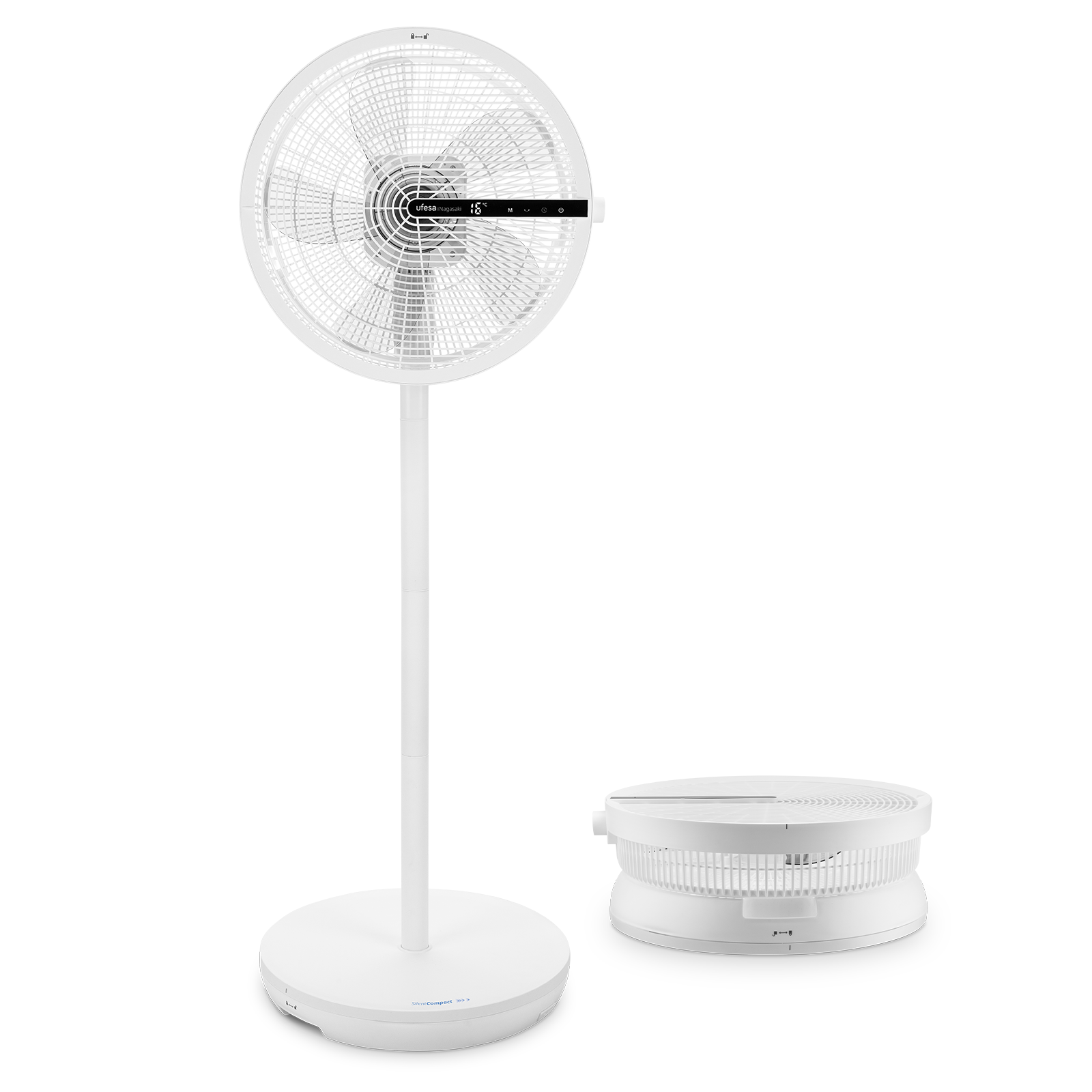 Ufesa - Ventilador de pie Nagasaki SilentCompact con motor brushless de alta velocidad, 12 velocidades y 3 modos (normal, natural, sueño) para uso diario en salón o dormitorio
