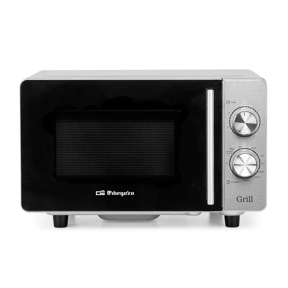 Orbegozo - Microondas MIG 2047 CE de 20 L con grill 800 W y potencia microondas 700 W, acero inoxidable gris, sin plato giratorio, ideal para cocinas pequeñas y uso diario