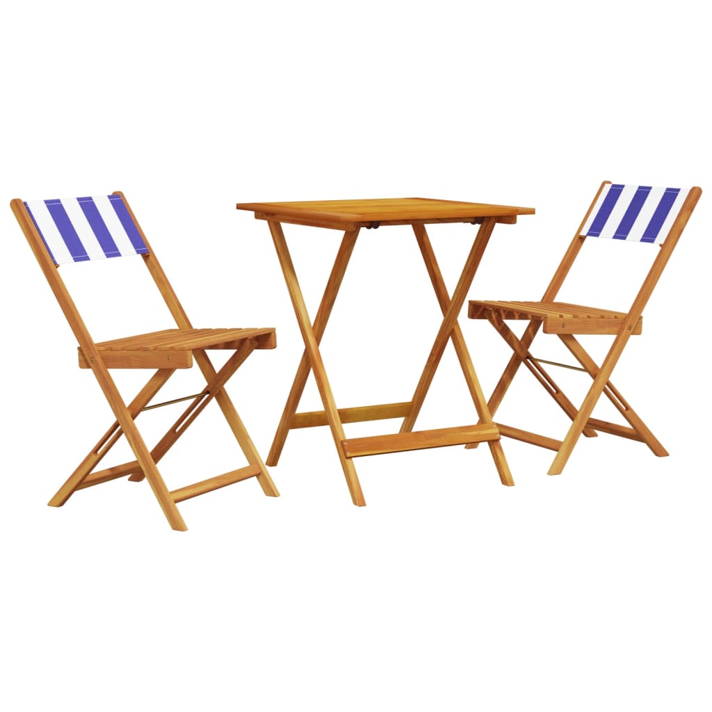 vidaXL Juego de bistro de 3 piezas tela y madera maciza azul y blanco