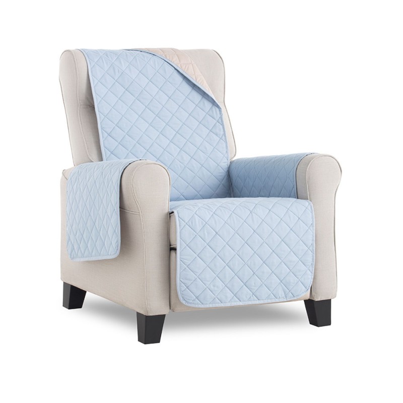 Cubre sillón Reversible Couch Cover Azul Claro / Beige. Funda para sillón 1 plaza. MAXIFUNDAS FUNDAS DE SOFA & CHAISE LONGUE