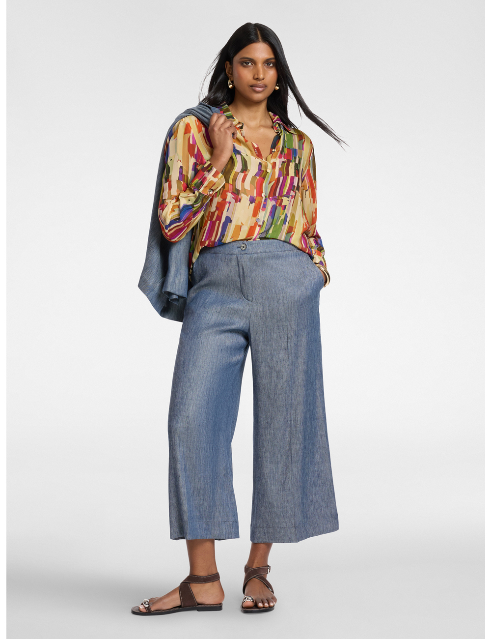 Elena Mirò - Pantalones cropped de lino efecto denim