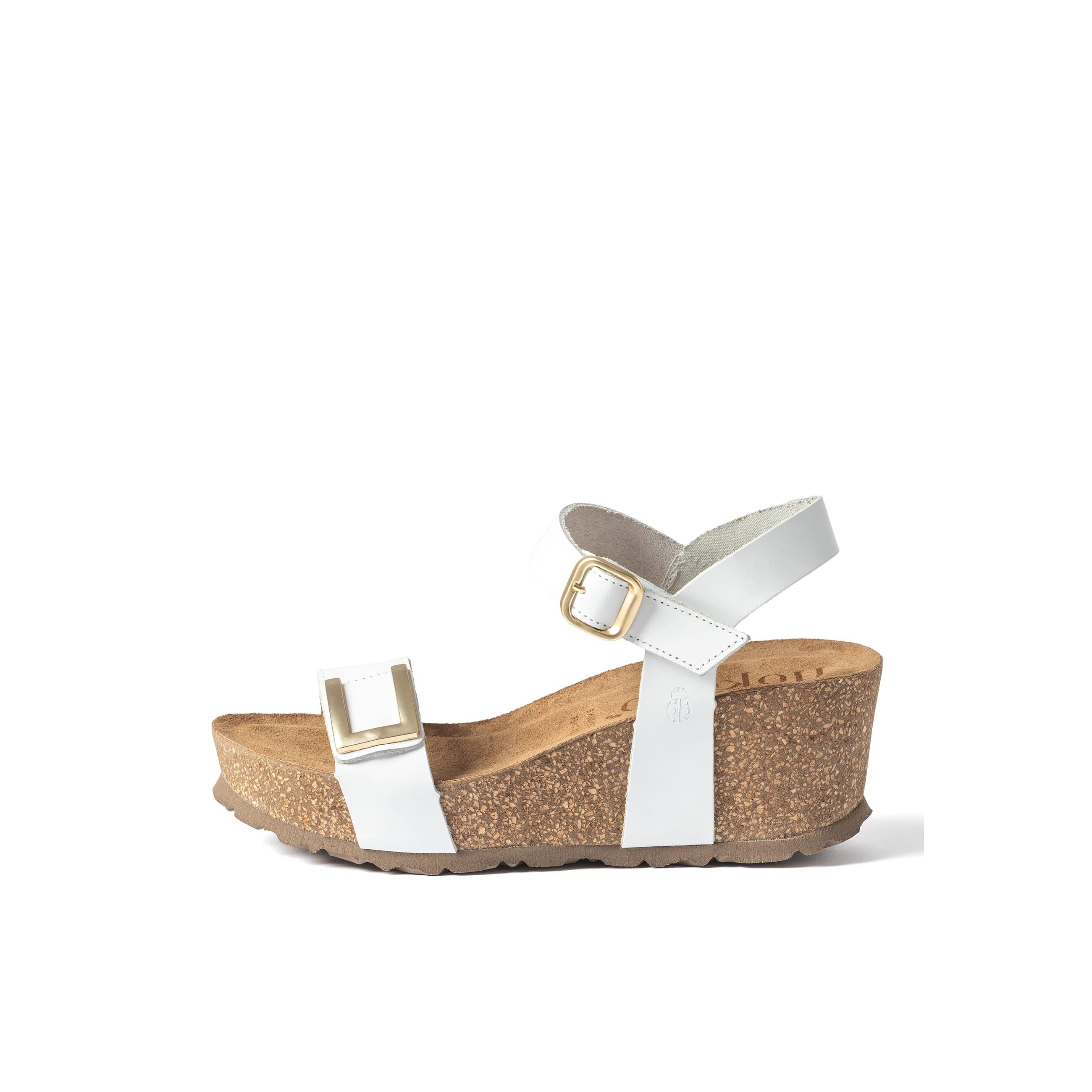 YOKONO Sandalia cuña BARI-262 BLANCO | Zapatos mujer Primavera-Verano | Piel vacuna  Napa | 6 CM