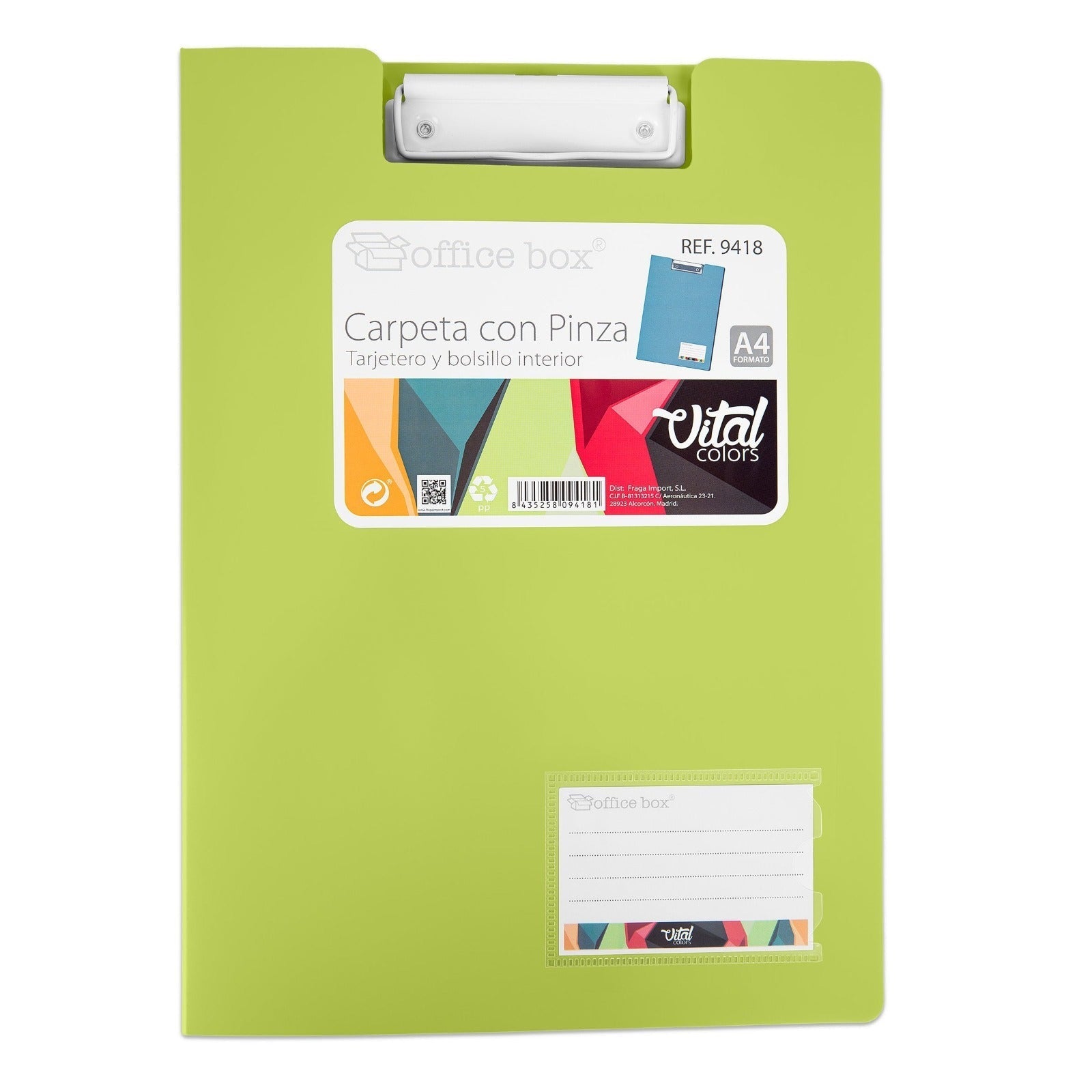 Office Box - Carpeta Porta Documentos A4+ con Pinza, Edición Vital Colors. Verde