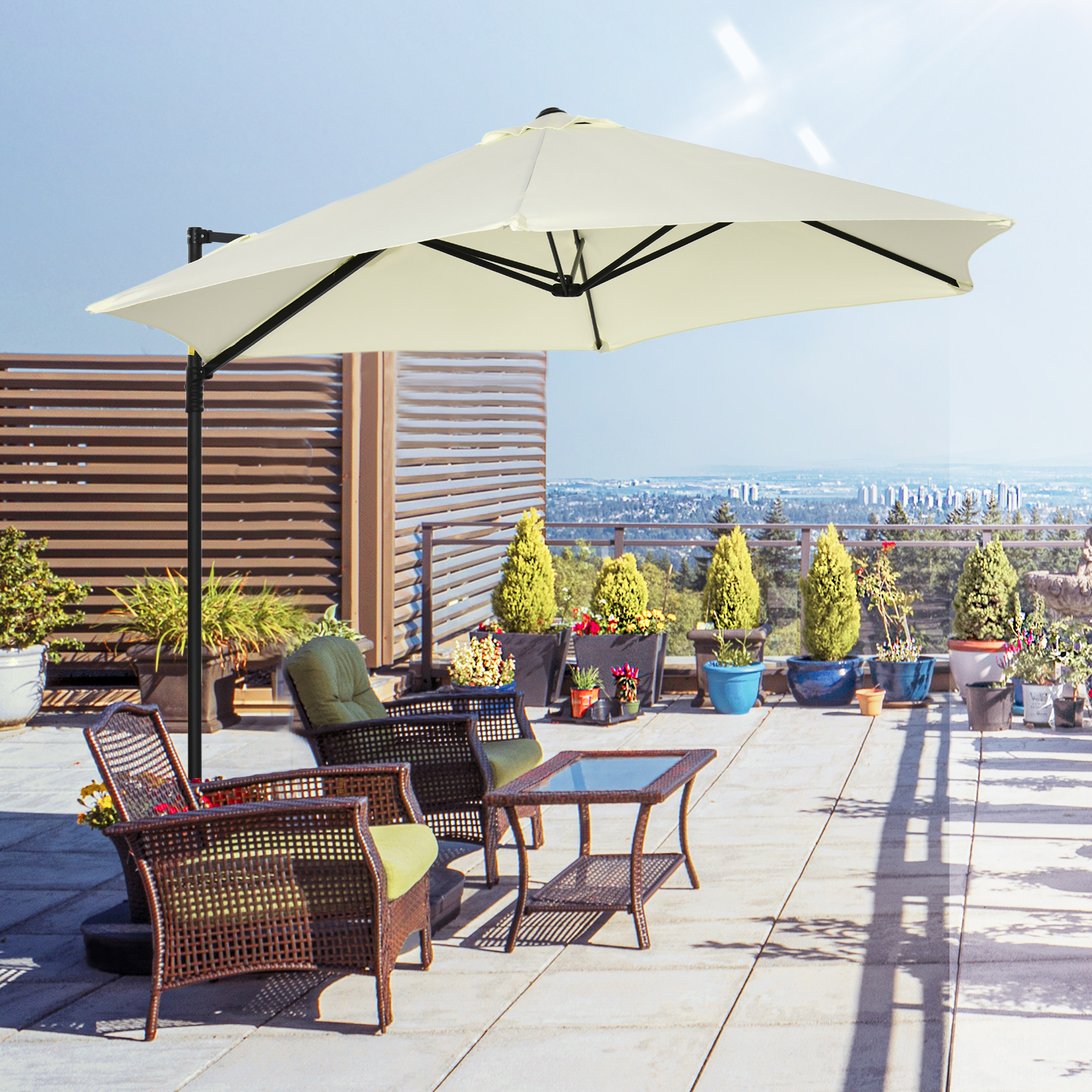 Outsunny Sombrillas Grandes Parasol Grande 4.6x2.7m Sombrilla Jardín Patio  con Manivela Manual Resistente al Agua y Protección Solar UV para Terraza  Playa Piscina Café