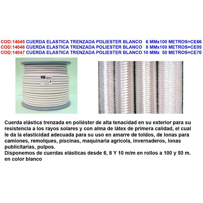 Cuerda elastica trenzada poliester blanco   6 mmx100 metros ce66