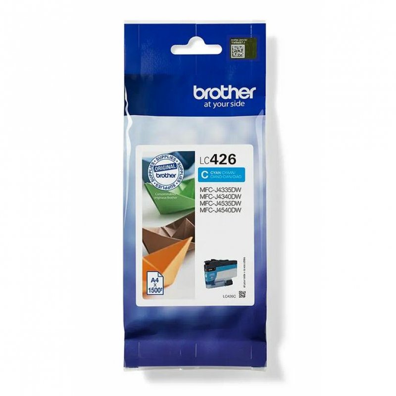 Original Brother LC426C Cyan Ink Cartridge for MFC-J4540DWXL, 1500 pages yield, easy front replacement, original quality printer ink for superior performance.