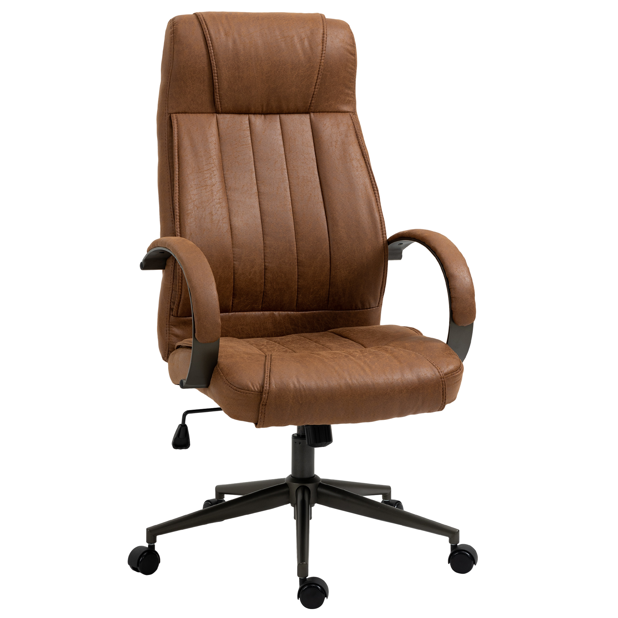 Vinsetto Silla de Oficina Silla de Escritorio Giratoria con Altura Ajustable Reposacabezas Reposabrazos y Respaldo Acolchados Carga 120 kg 65x71,5x114-122 cm Marrón