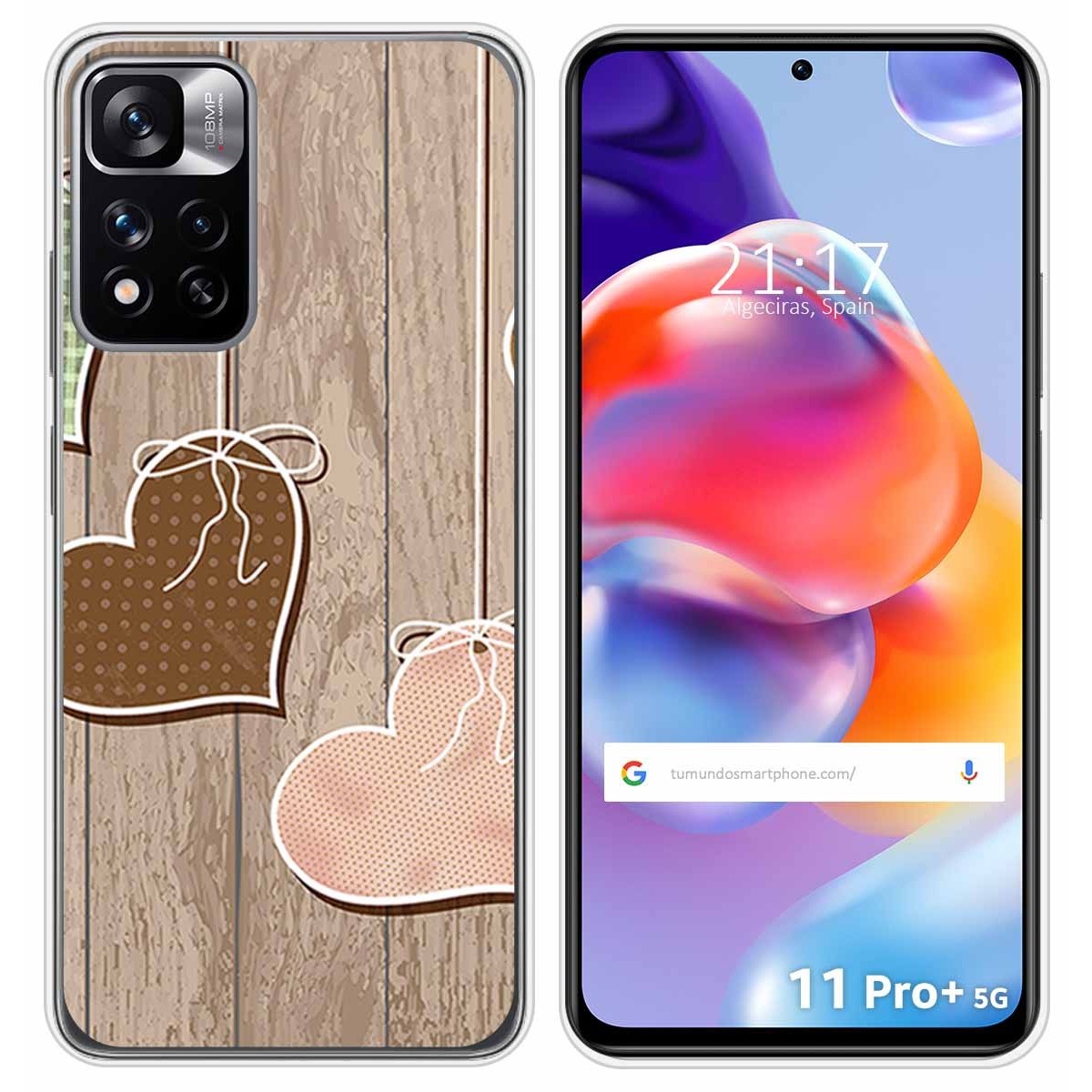 Funda Silicona para Xiaomi Redmi Note 11 Pro+ Plus 5G diseño Corazones Madera Dibujos