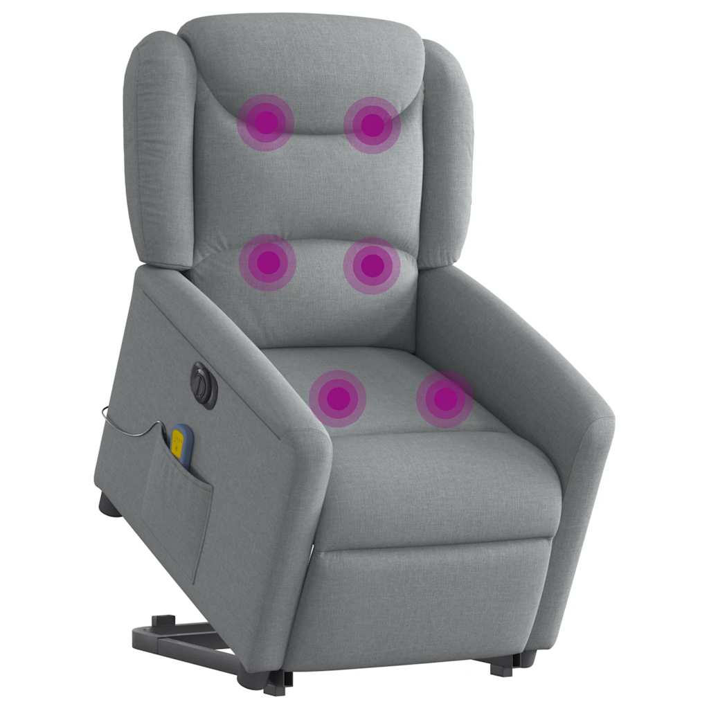 vidaXL Sillón de masaje eléctrico reclinable elevable tela gris claro