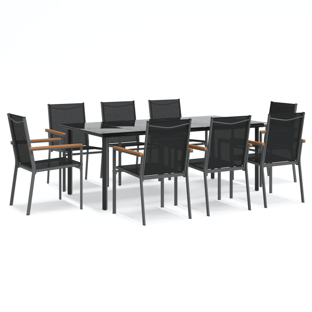 vidaXL Juego de comedor para jardín 9 piezas acero y textilene negro