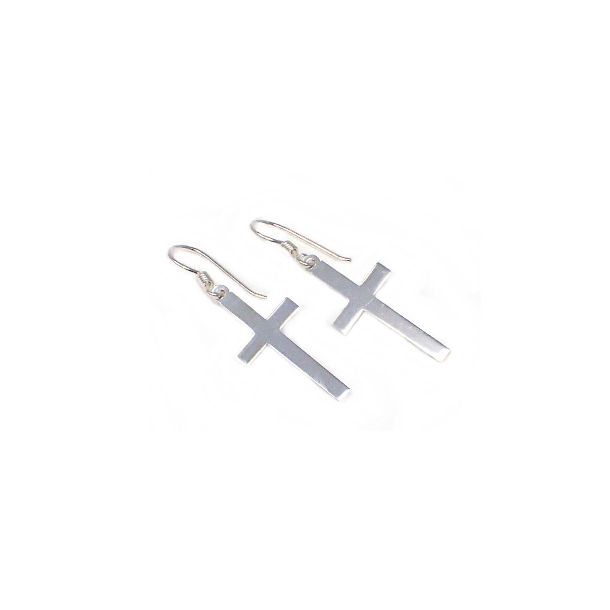 Pendientes plata Ley 925m largos cruz lisa 25mm. cierre hippie mujer