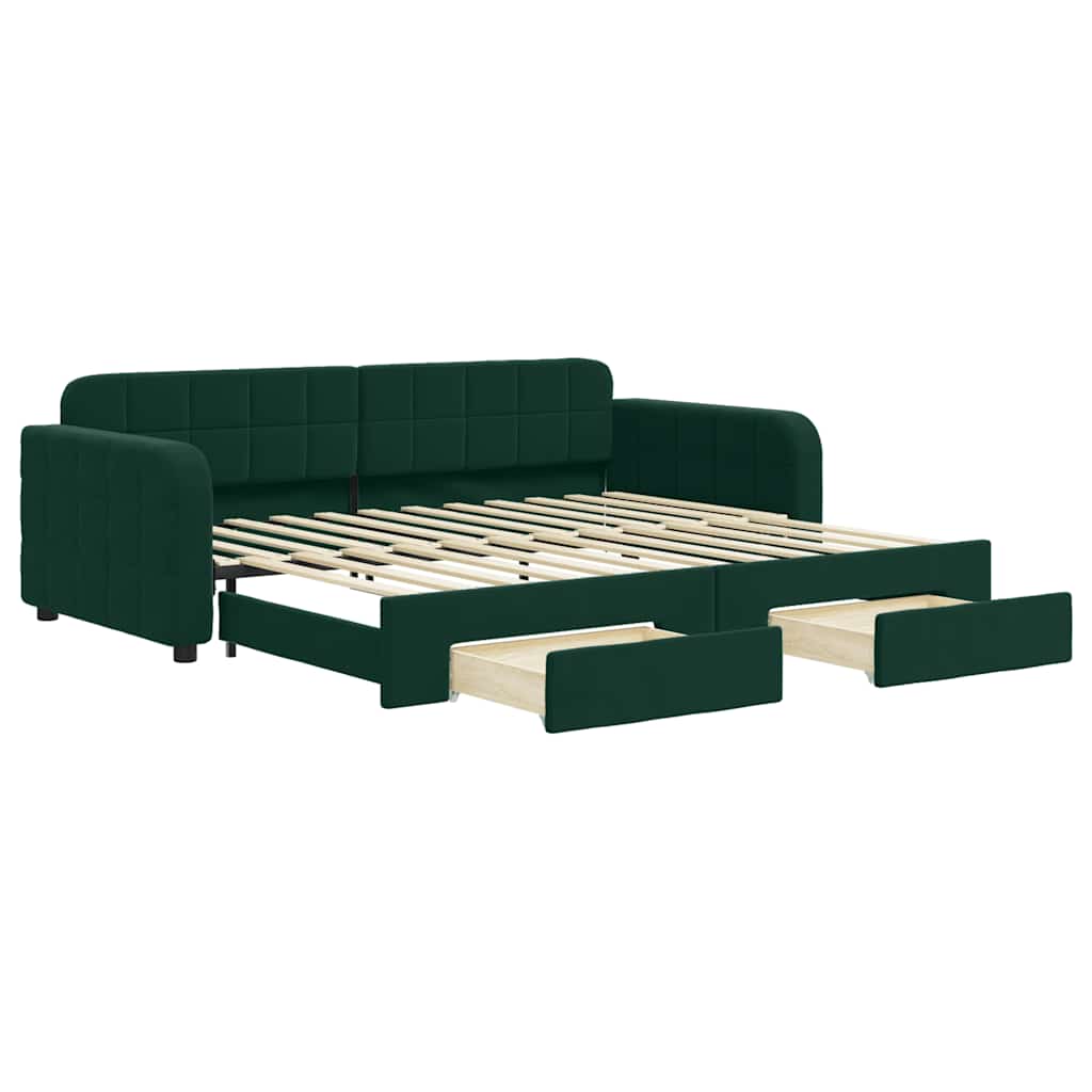 vidaXL Sofá cama nido con cajones terciopelo verde oscuro 90x200 cm