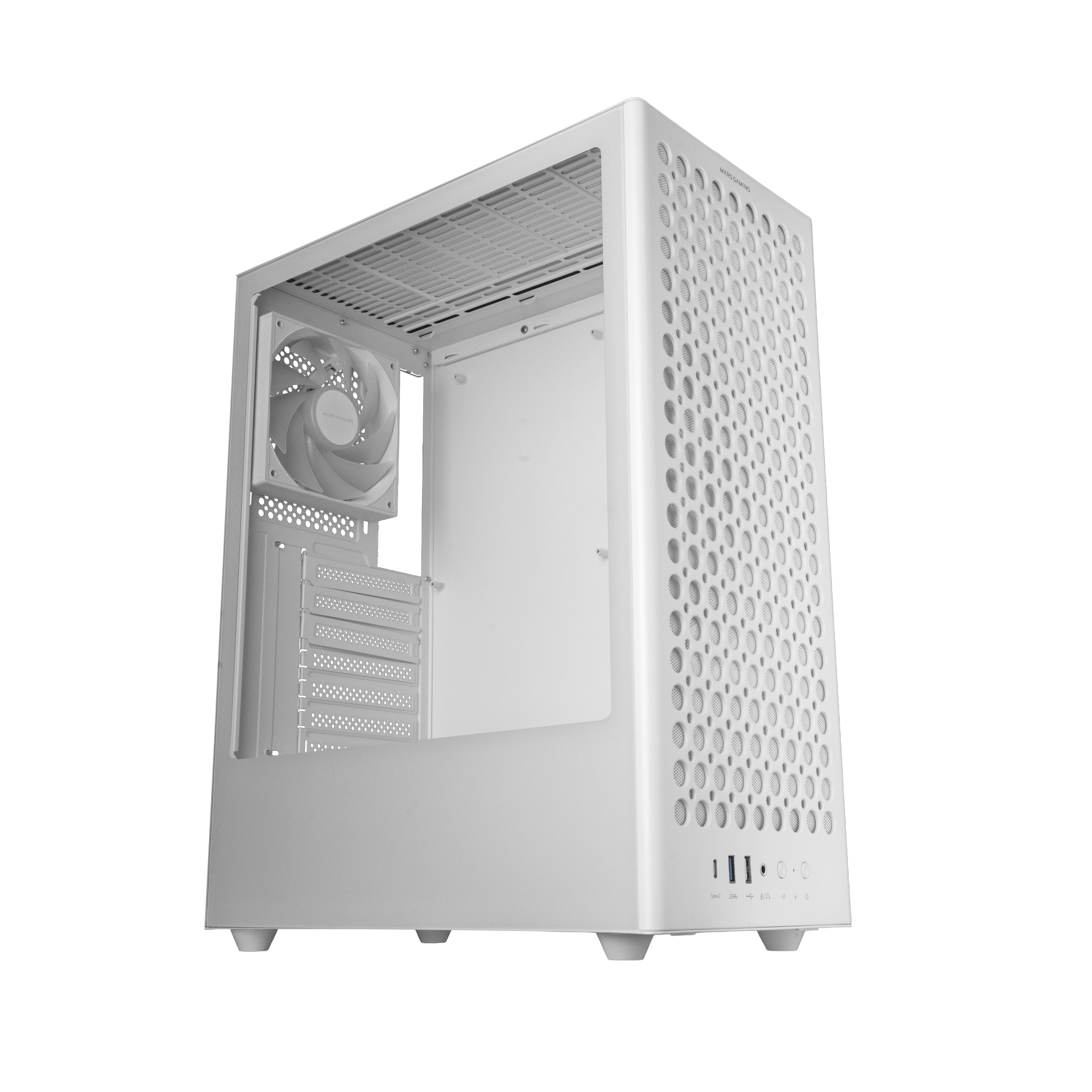 Mars Gaming MC-T800, Caja Gaming ATX, 4x Ventiladores FDB 120mm Ultrasilenciosos, Panel Frontal Airdot Mesh, Ventana Lateral de Cristal Templado, Semitorre PC con Sistema CableHatch, USB-C, Caja PC Negra o Blanca