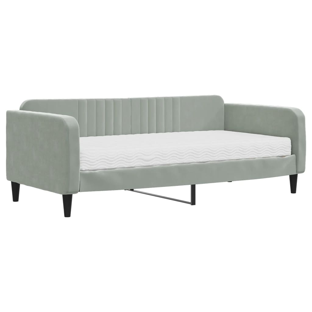 vidaXL Sofá cama con colchón terciopelo gris claro 90x190 cm
