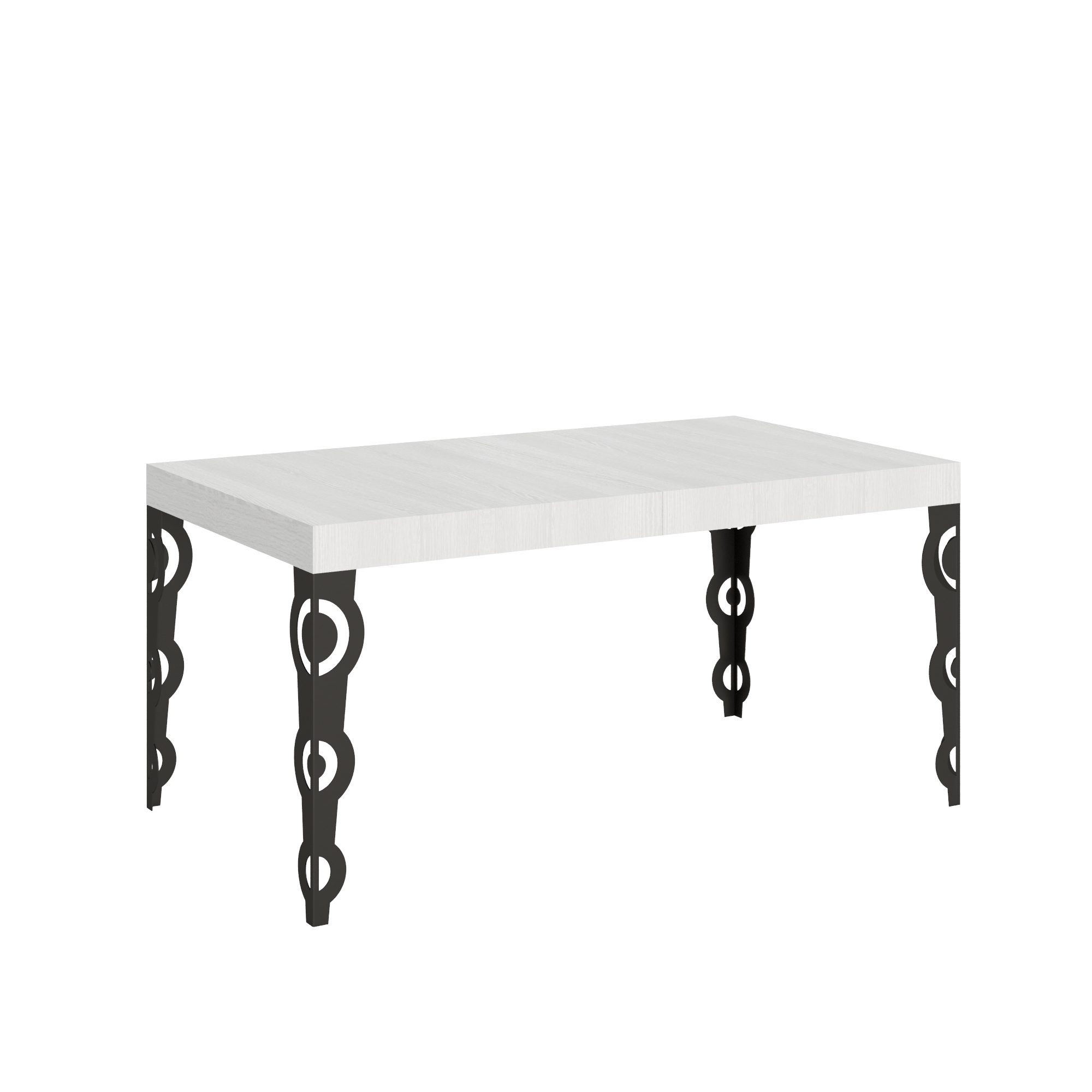 Mesa extensible 90x160/420 cm Karamay Blanco Fresno Estructura Antracita - Itamoby
