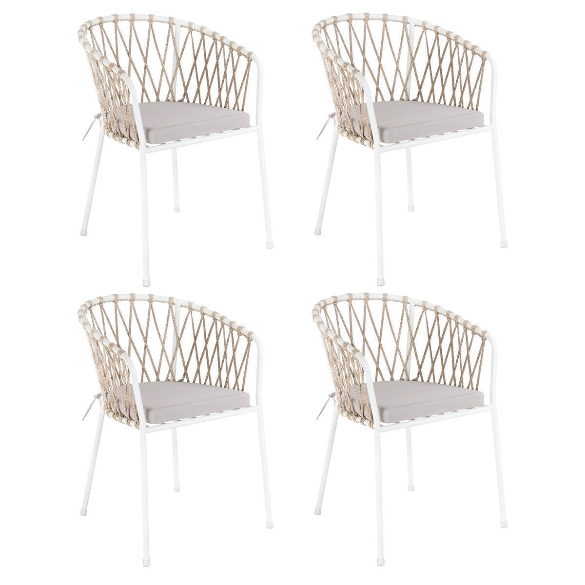 Pack de 4 sillas de jardín con cojín de acero y cuerda técnica LOLAhome